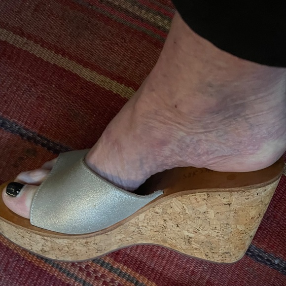 K Jacques St Tropez Silver Leather Cork Platform Slides - Picture 3 of 9